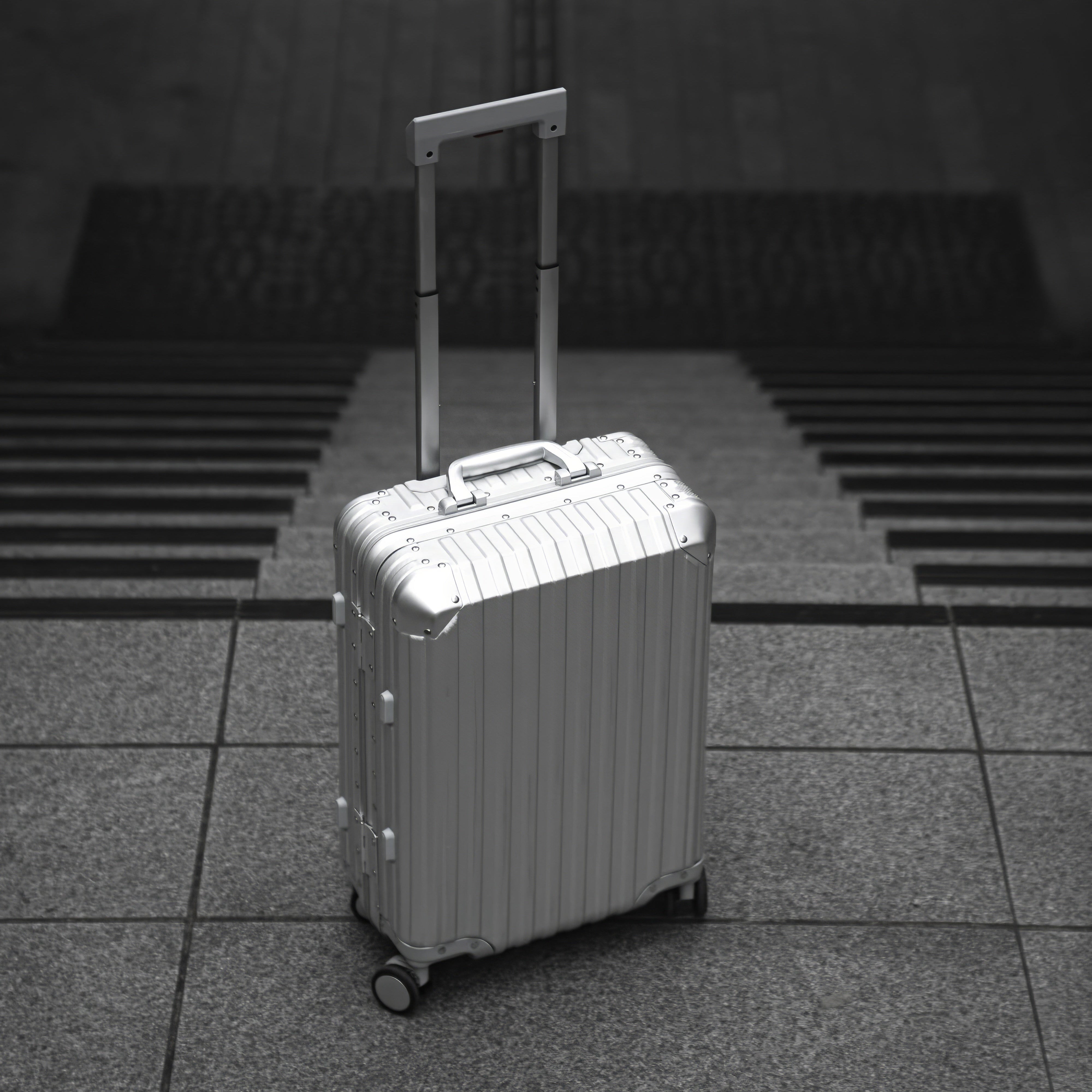 Sølvfarvet aluminiumskuffert