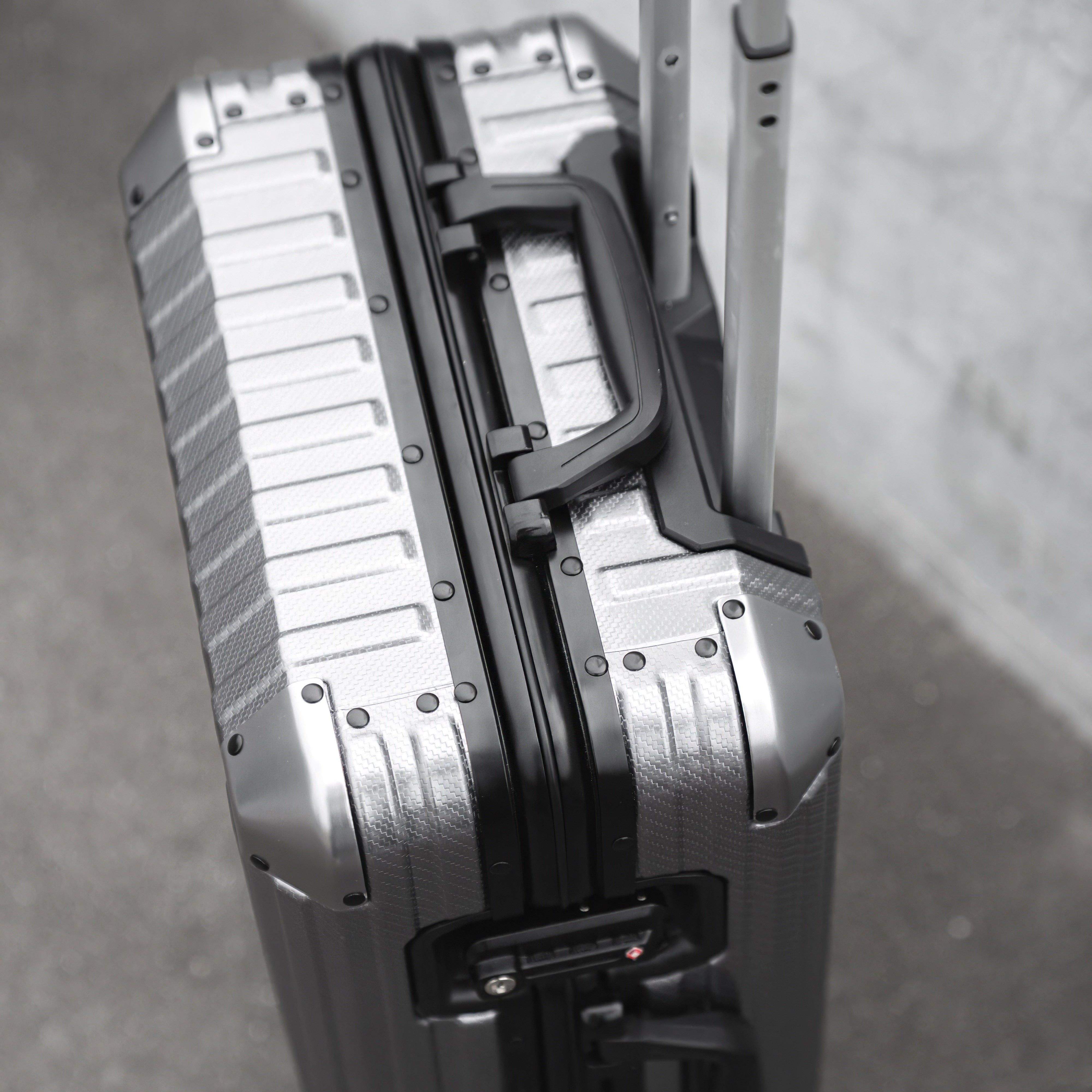 Steel Elegance Gun Metal aluminium suitcase view showing premium hard shell design and luxury travel finish
