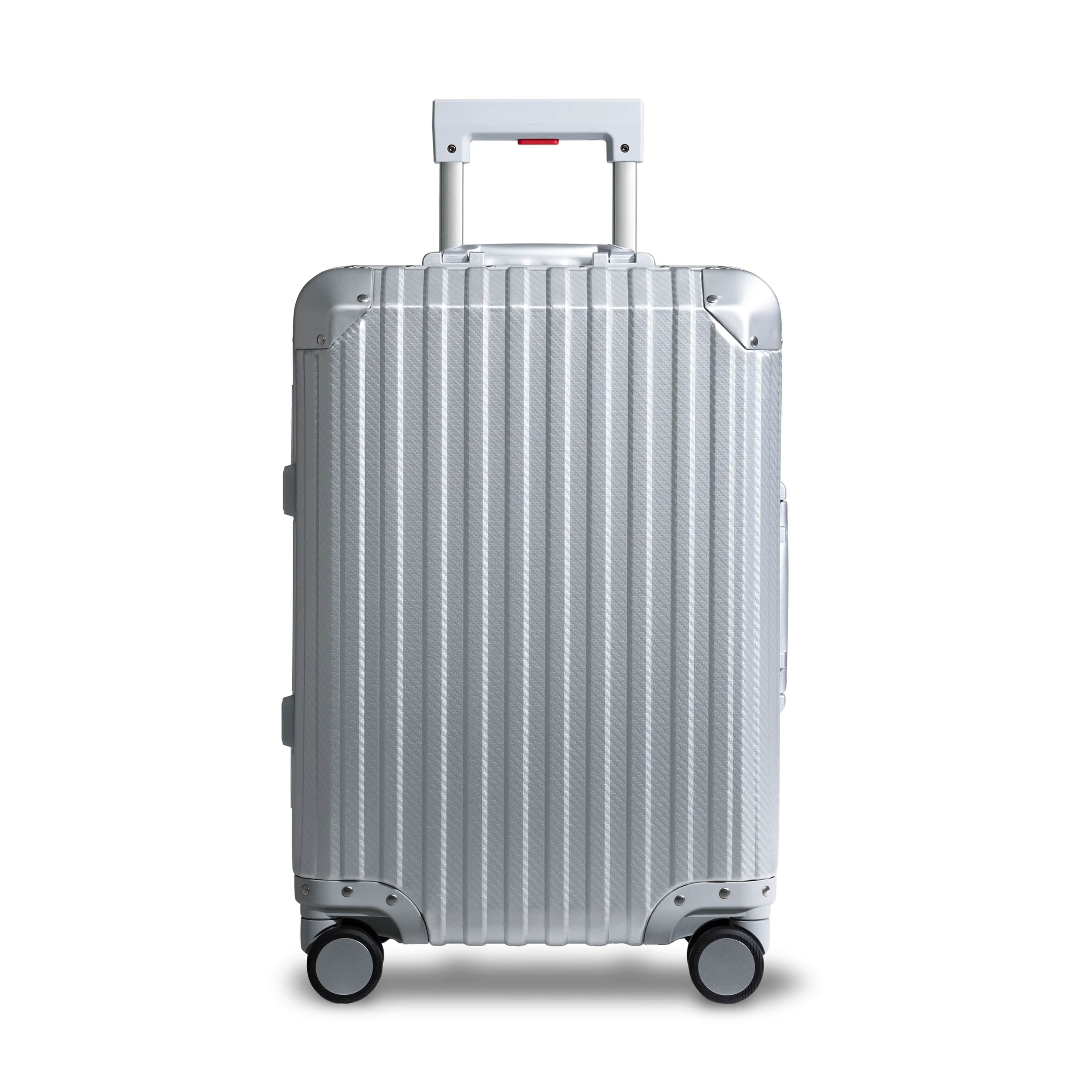 Argent Classic silver aluminium suitcase front view showing premium hard shell design and luxury travel finish