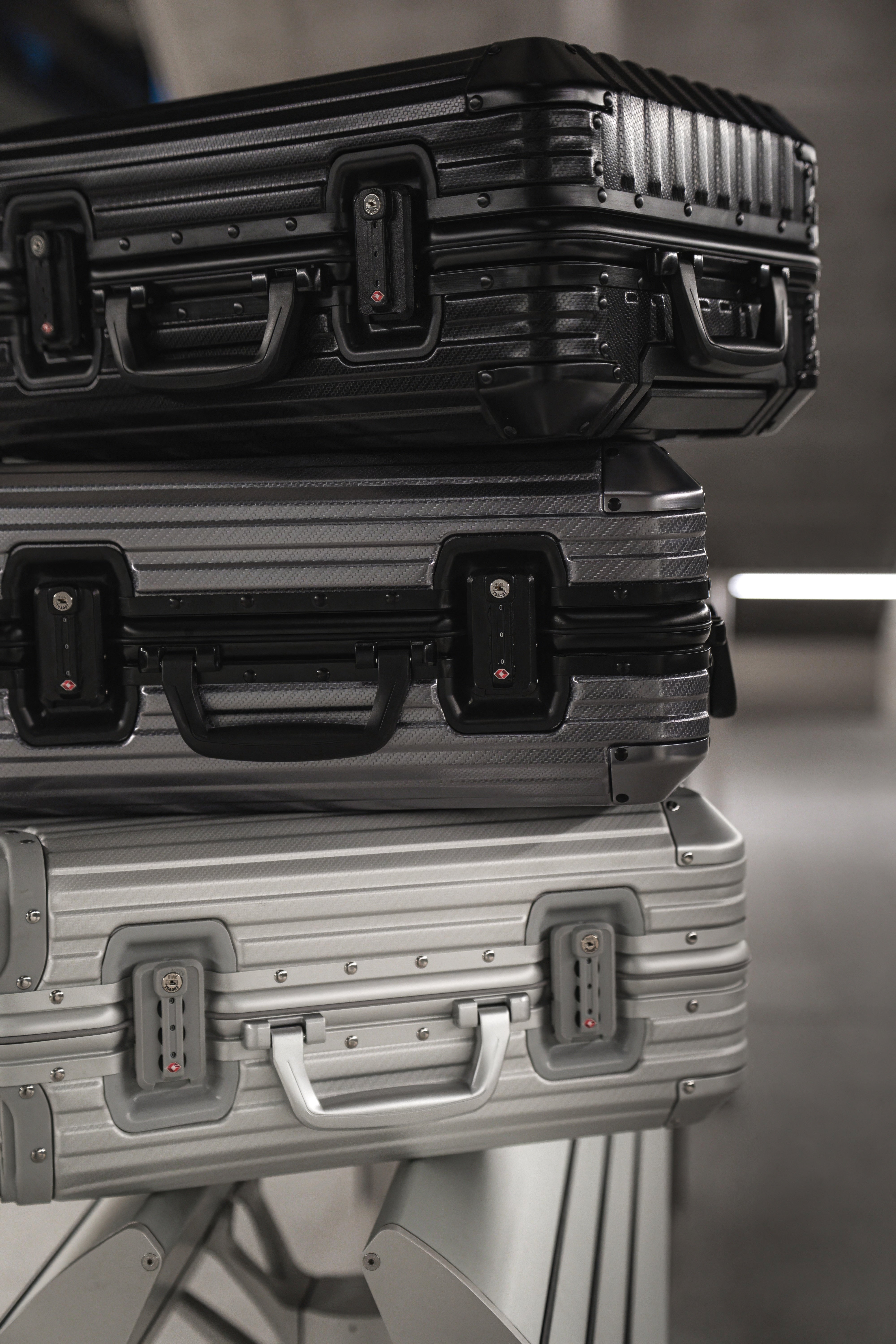 Premium aluminium carry-on suitcases with minimalist design