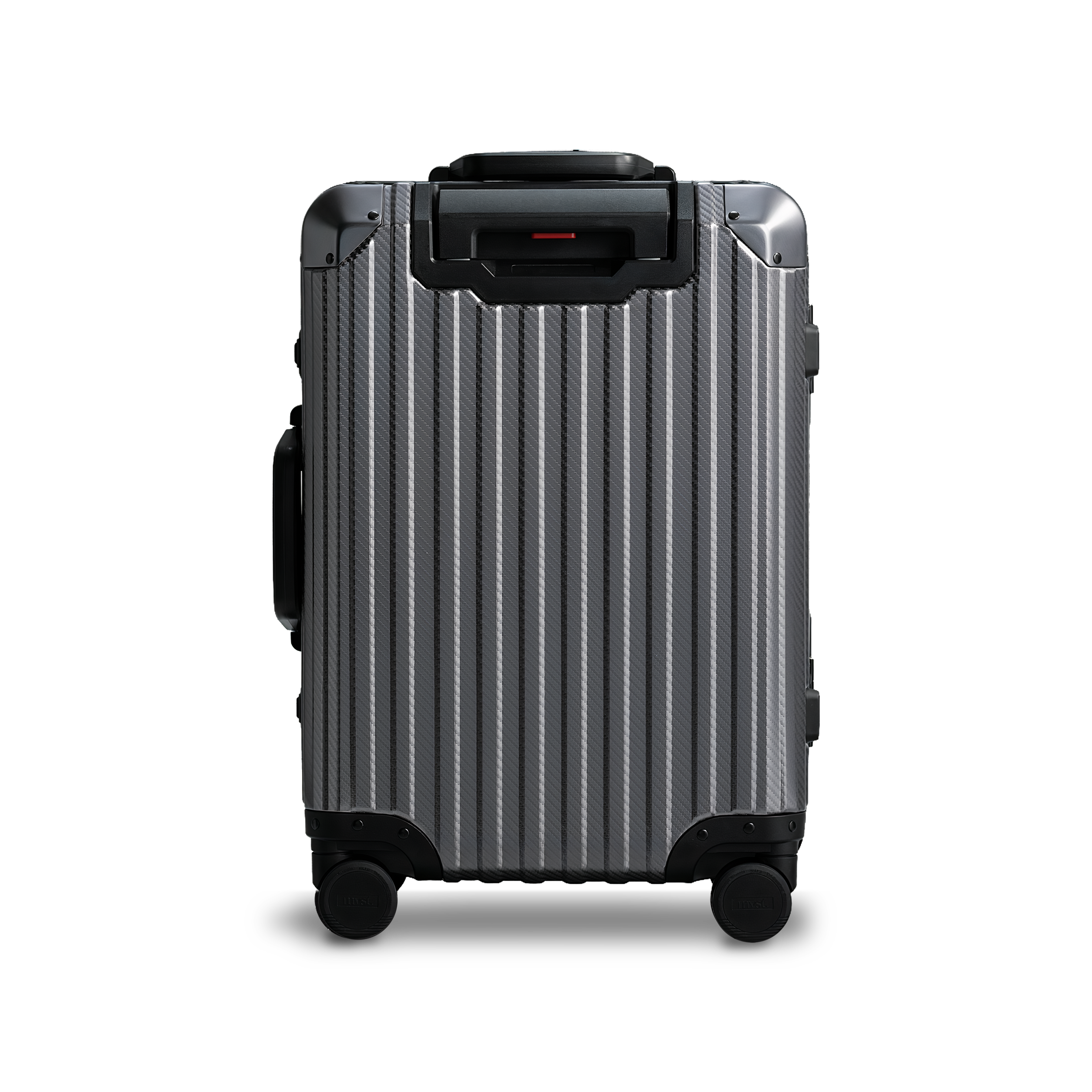 Steel Elegance Gun Metal aluminium suitcase back view showing premium hard shell design and luxury travel finish