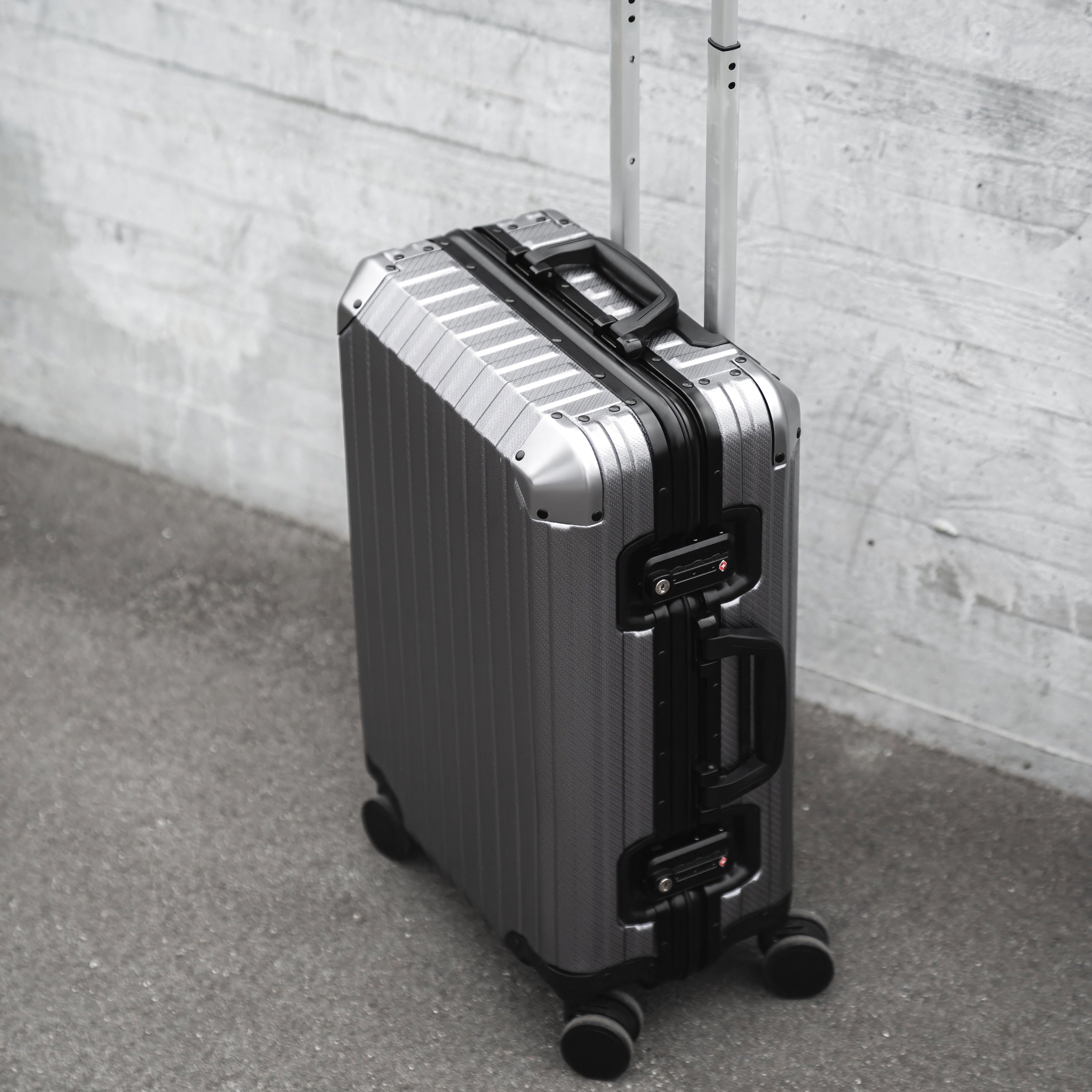 Steel Elegance Gun Metal aluminium suitcase view showing premium hard shell design and luxury travel finish